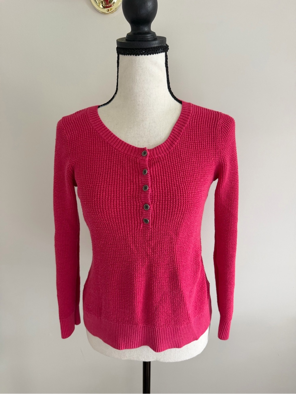 L.L. Bean Pink Henley Cashmere Blend Knit Sweater